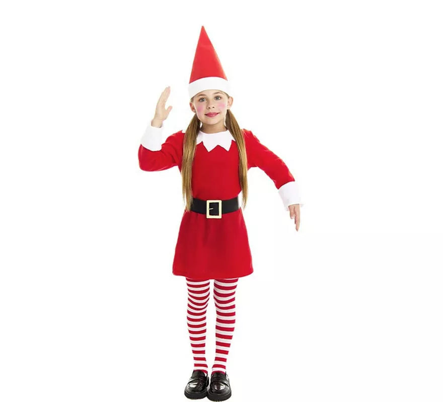 Translation missing: es.Disfraz de Elfa Polar roja en vestido con gorro para niña