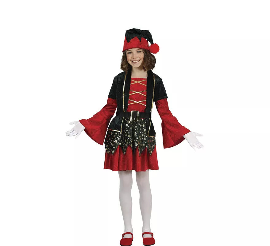Translation missing: es.Disfraz de Elfa Rojo y Verde Oscuro para niña