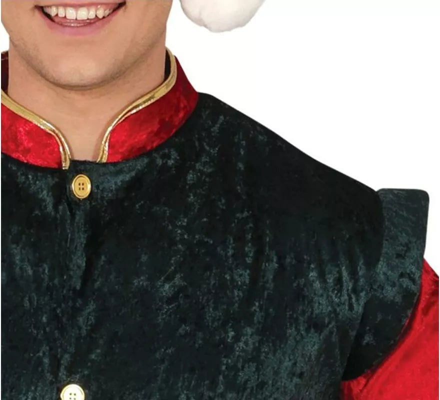 Translation missing: es.Disfraz de Elfo Paje verde y rojo con gorro para hombre