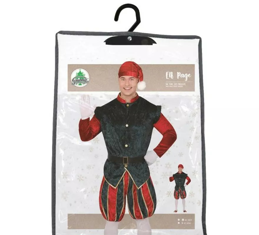 Translation missing: es.Disfraz de Elfo Paje verde y rojo con gorro para hombre