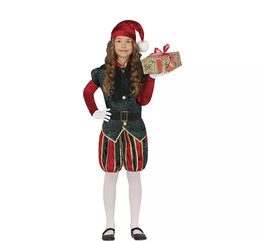 Translation missing: es.Disfraz de Elfo Paje verde y rojo con gorro para niños