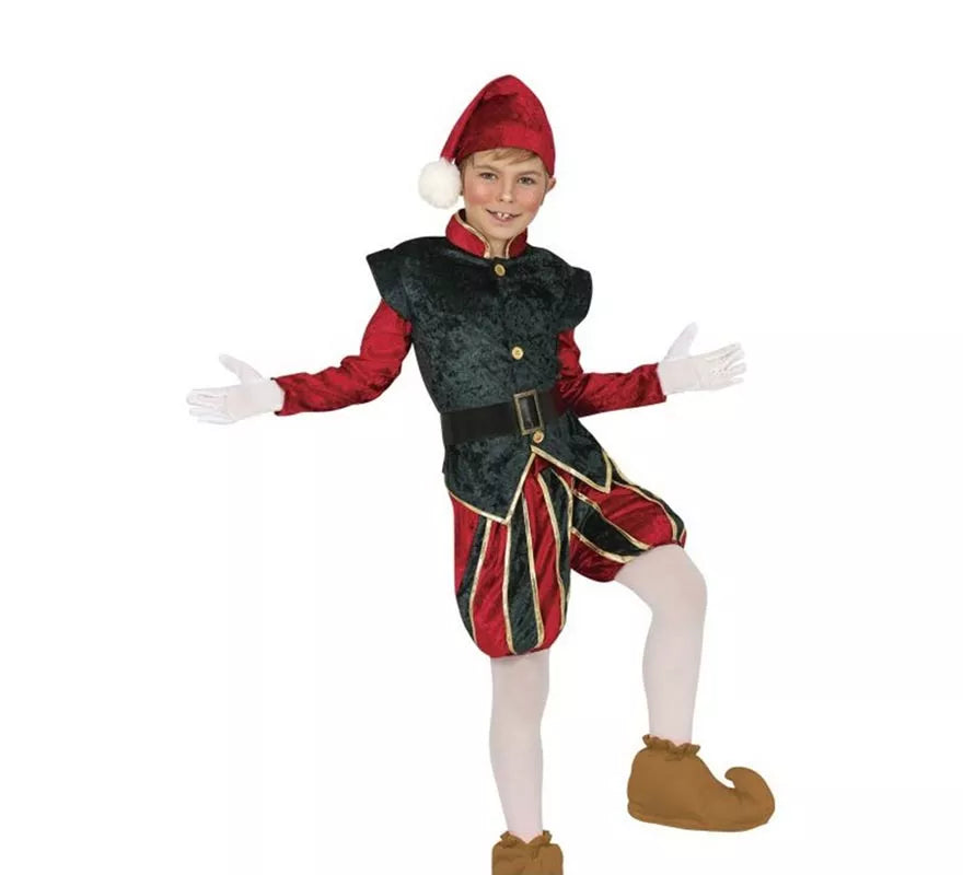 Translation missing: es.Disfraz de Elfo Paje verde y rojo con gorro para niños