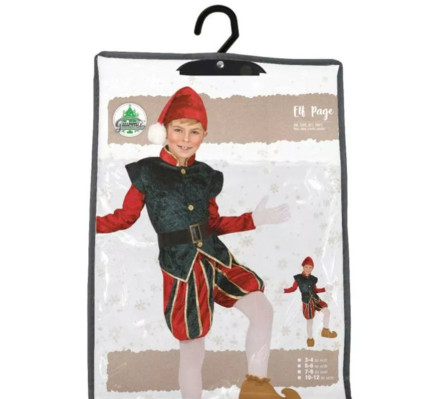 Translation missing: es.Disfraz de Elfo Paje verde y rojo con gorro para niños
