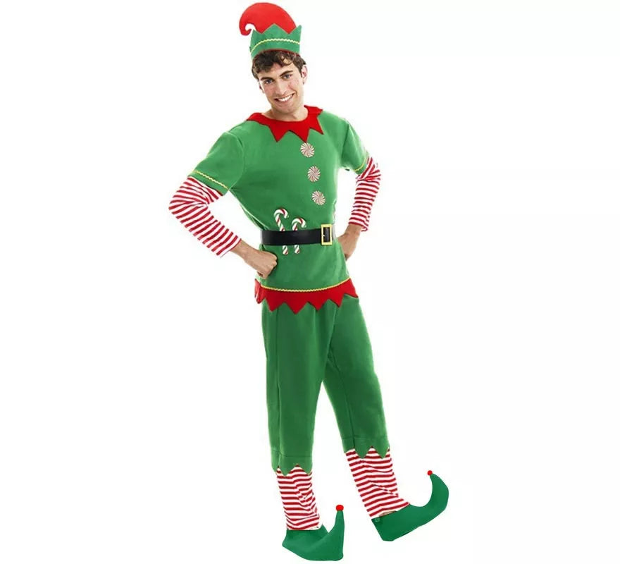 Translation missing: es.Disfraz de Elfo Polar verde y rojo con cinturón para hombre