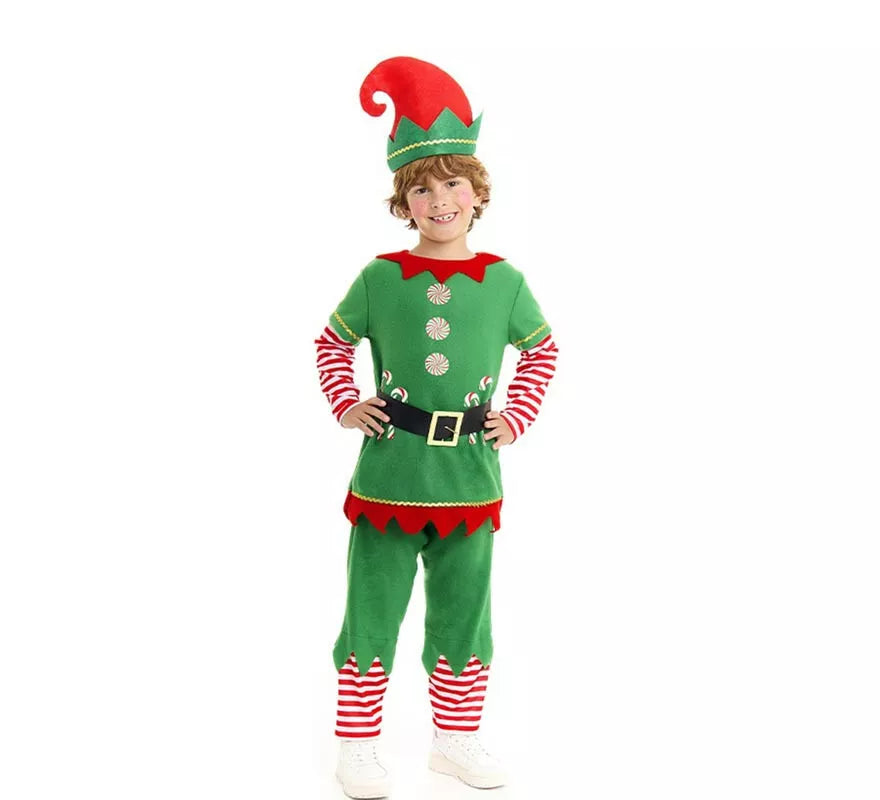Translation missing: es.Disfraz de Elfo Polar verde y rojo con cinturón para niño