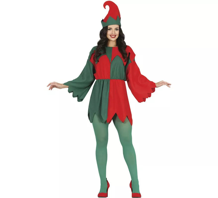 Translation missing: es.Disfraz de Elfo Rojo y Verde con mangas para mujer
