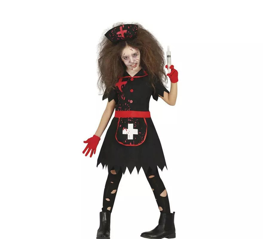 Translation missing: es.Disfraz de Enfermera Zombie negro para niña