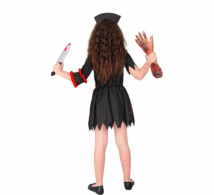 Translation missing: es.Disfraz de Enfermera Zombie negro para niña