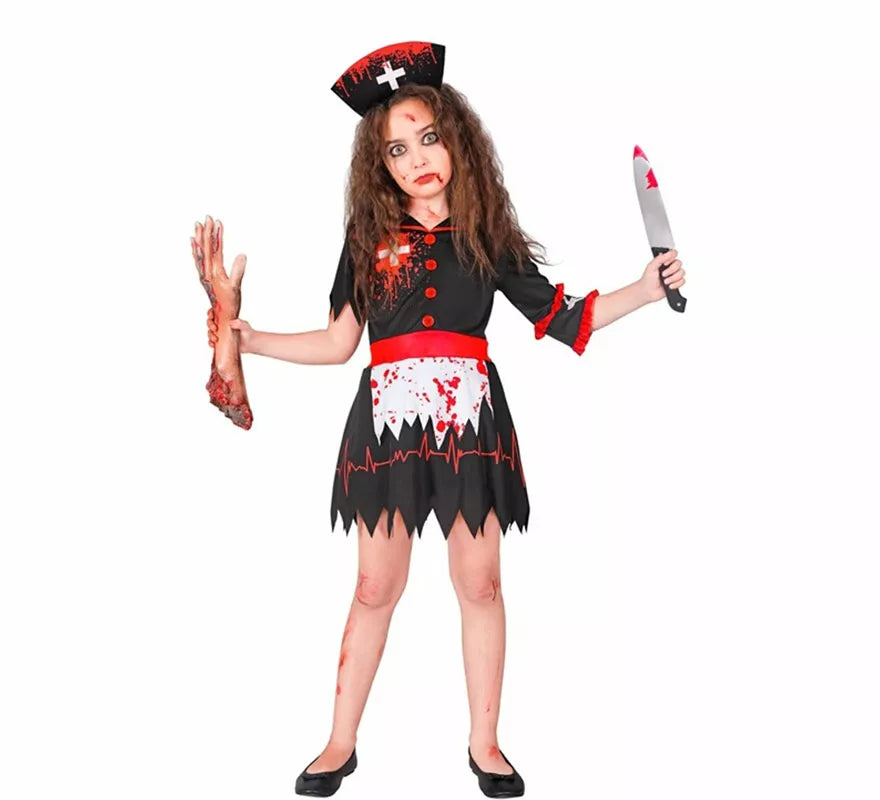 Translation missing: es.Disfraz de Enfermera Zombie negro para niña
