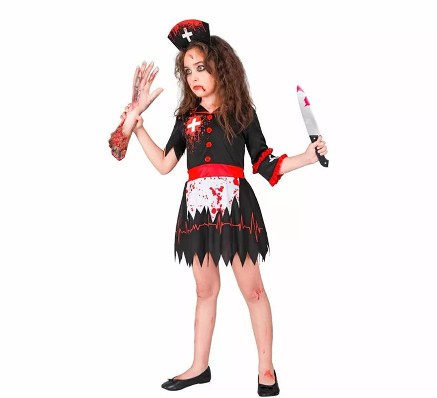 Translation missing: es.Disfraz de Enfermera Zombie negro para niña