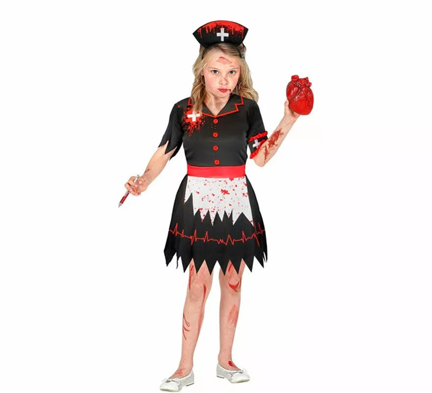 Disfraz de Enfermera Zombie negro para niña