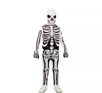 Disfraz de Esqueleto blanco y negro con máscara para niño