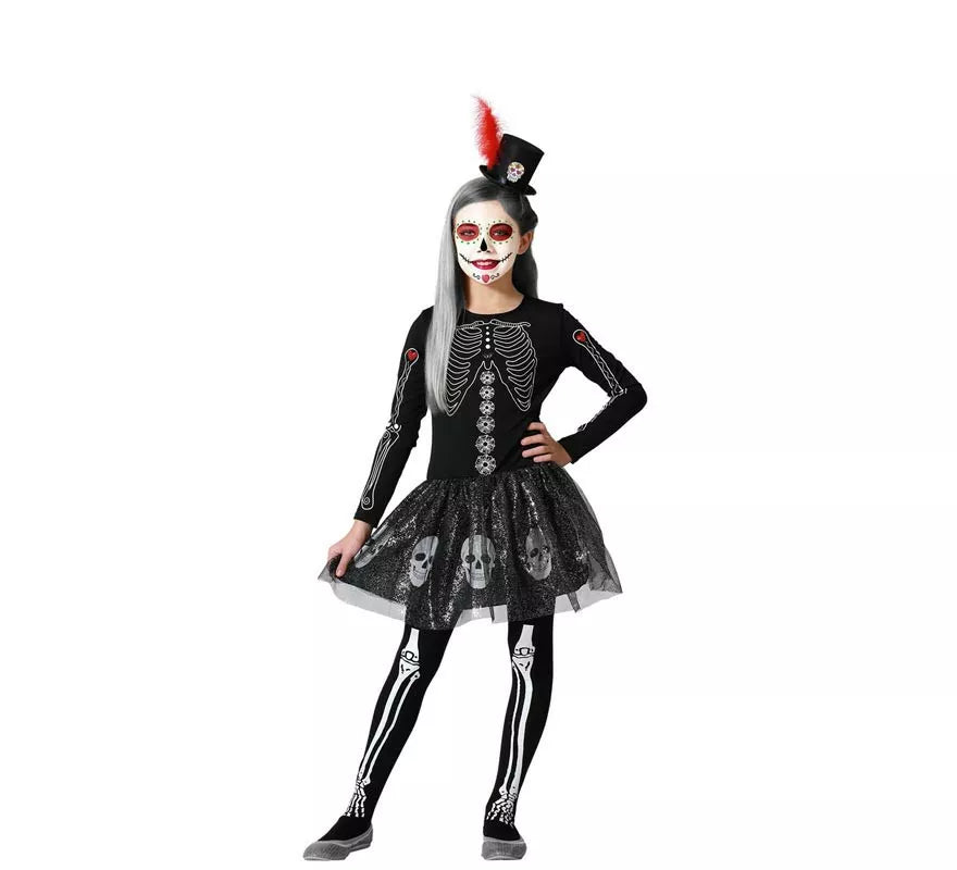 Translation missing: es.Disfraz de Esqueleto Brillo Calaveras para niña