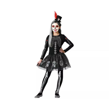 Disfraz de Esqueleto Brillo Calaveras para niña