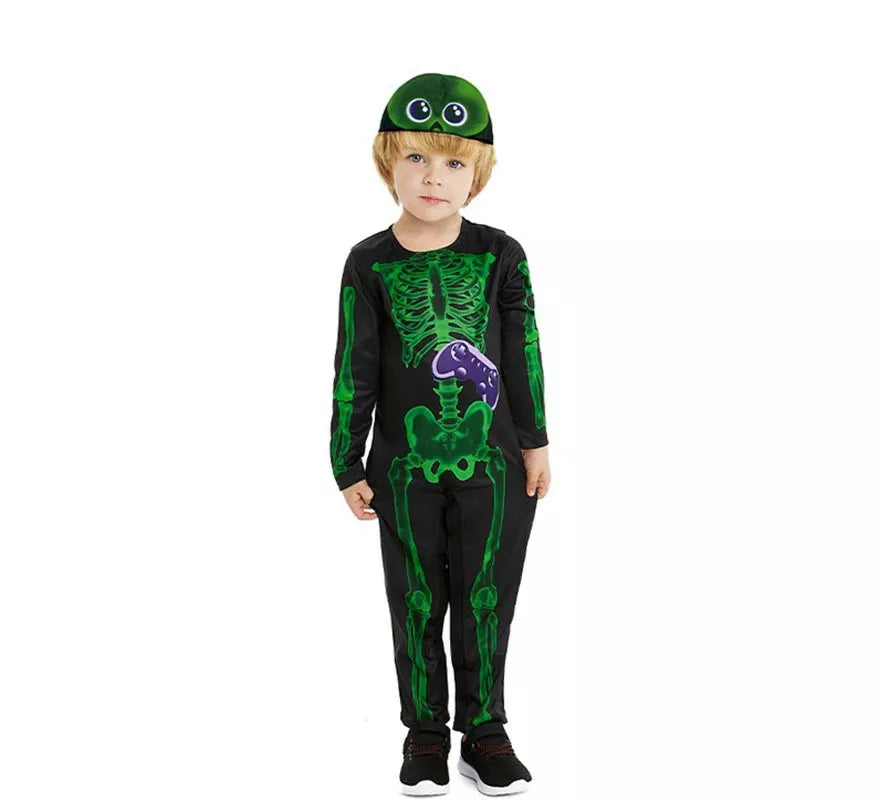 Translation missing: es.Disfraz de Esqueleto Gaming negro y verde para bebé y niño