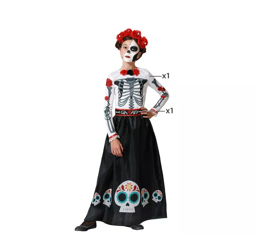 Translation missing: es.Disfraz de Esqueleto Mejicano Catrina Rosas para niña