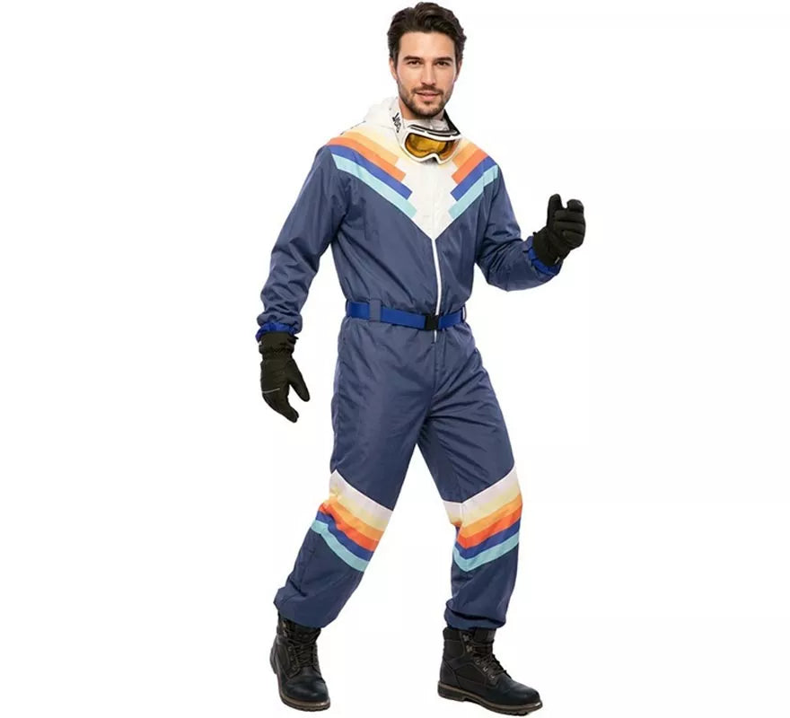 Translation missing: es.Disfraz de Esquiador azul con cinturón para hombre