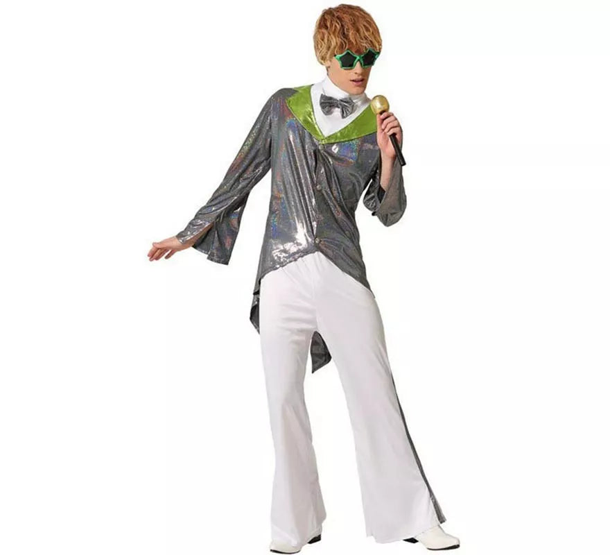 Translation missing: es.Disfraz de Estrella Rock Plateado para hombre