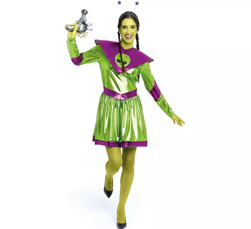 Translation missing: es.Disfraz de Extraterrestre verde y morado para mujer