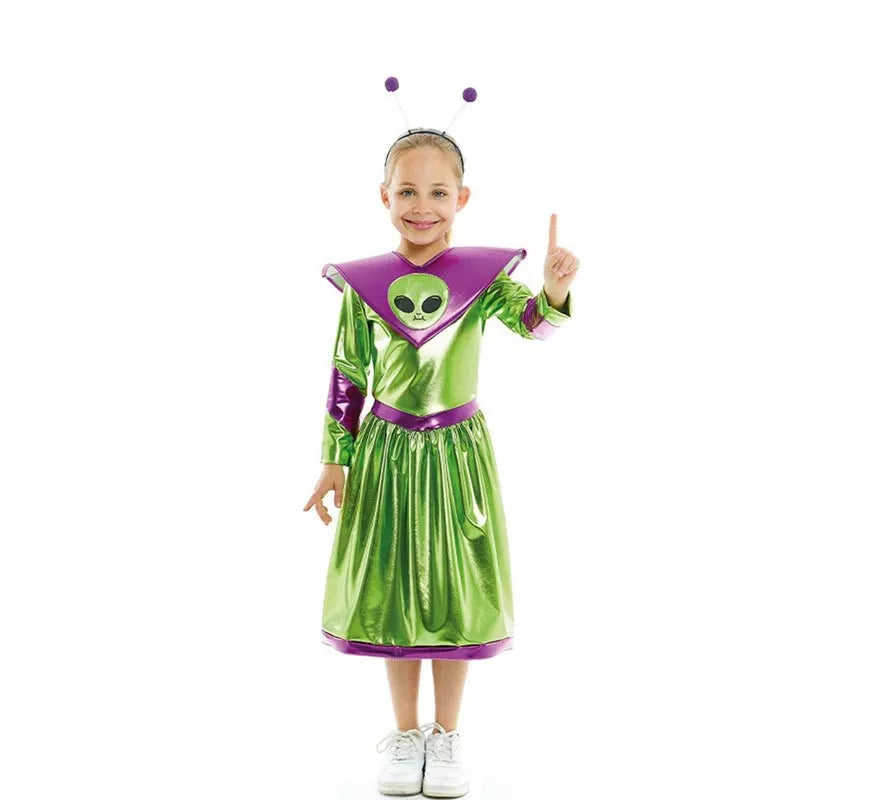 Translation missing: es.Disfraz de Extraterrestre verde y morado para niña