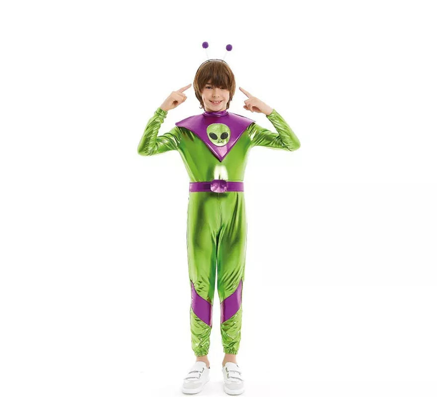 Translation missing: es.Disfraz de Extraterrestre verde y morado para niño