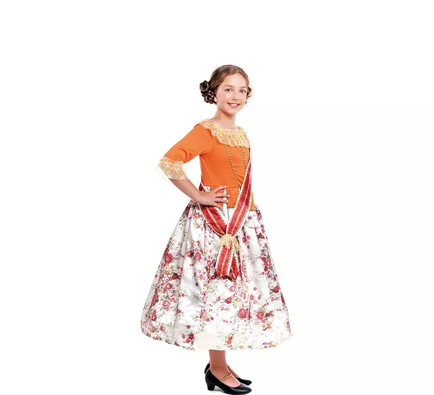 Translation missing: es.Disfraz de Fallera Naranja estampado para niña