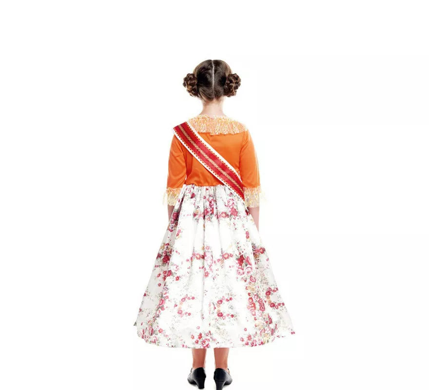Disfraz de Fallera Naranja estampado para niña