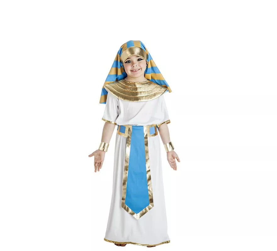 Translation missing: es.Disfraz de Faraón Egipcio blanco y azul para niño