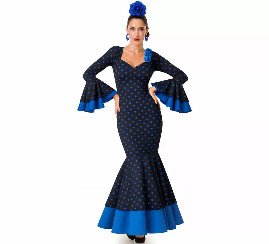 Translation missing: es.Disfraz de Flamenca con Lunares azul para mujer