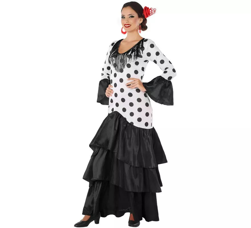 Translation missing: es.Disfraz de Flamenca o Sevillana blanco y negro para mujer