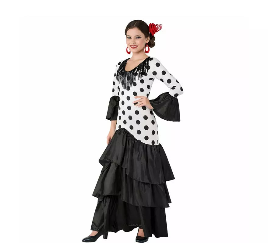 Disfraz de Flamenca o Sevillana blanco y negro para mujer