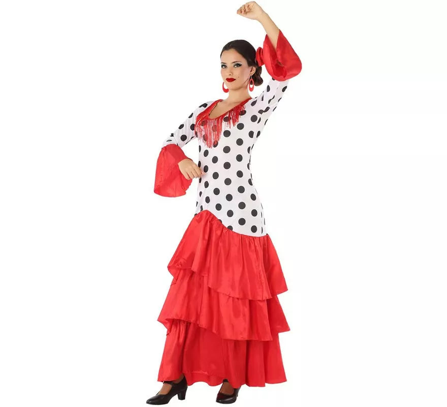 Translation missing: es.Disfraz de Flamenca o Sevillana blanco y rojo para mujer
