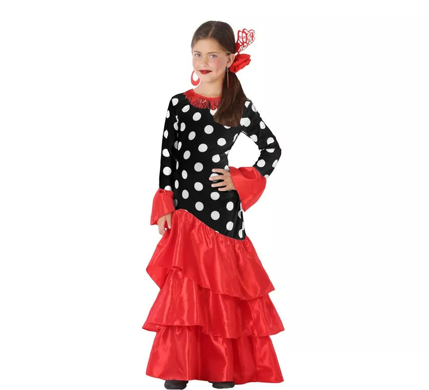 Translation missing: es.Disfraz de Flamenca roja lunares para niña