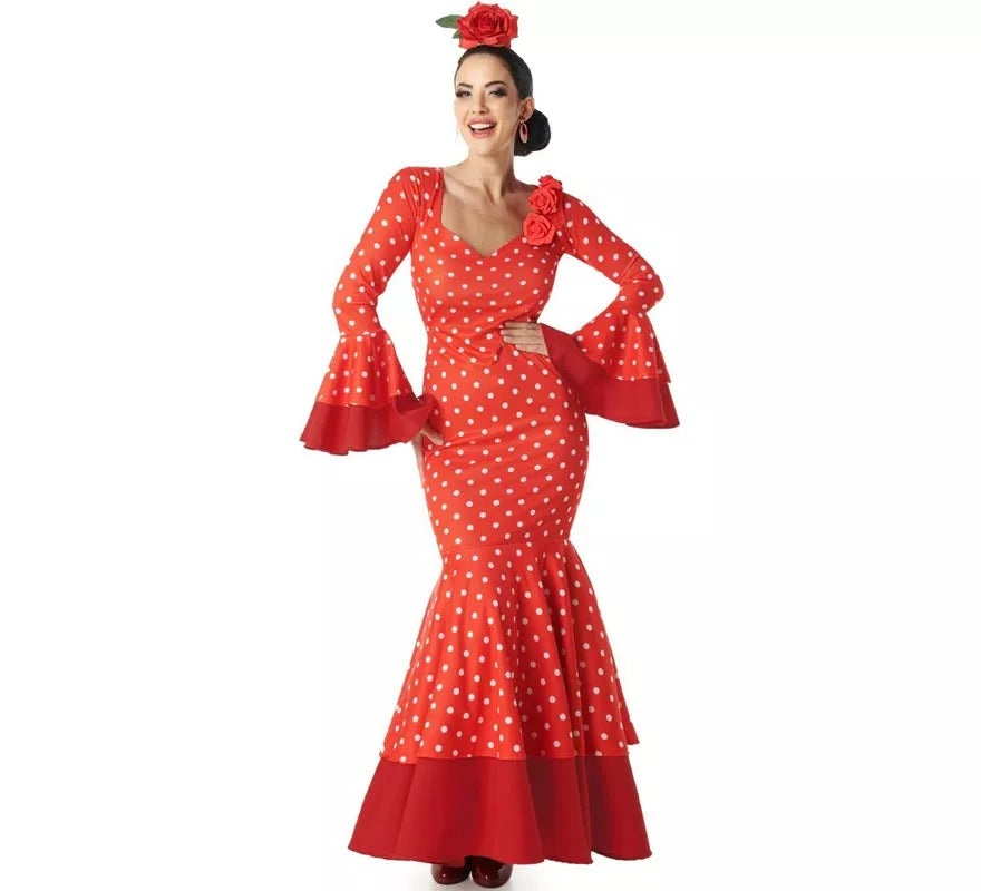 Translation missing: es.Disfraz de Flamenca rojo con lunares blancos para mujer