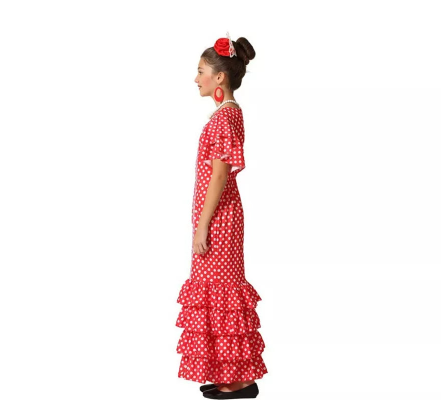 Translation missing: es.Disfraz de Flamenca Rojo con puntos pequeños para niña