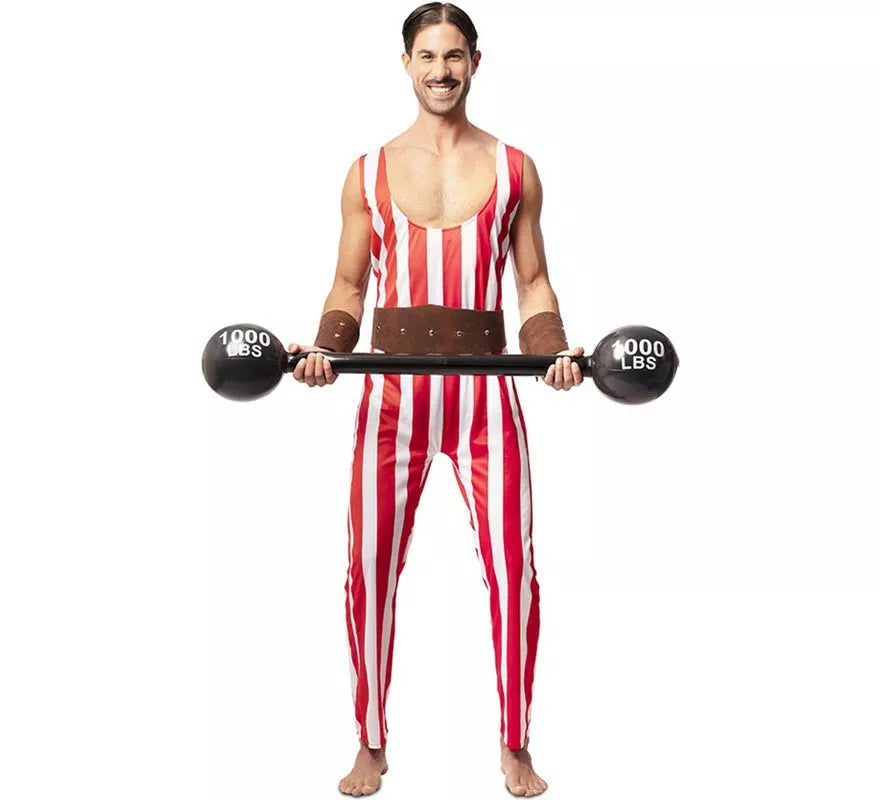 Translation missing: es.Disfraz de Forzudo rojo y blanco con cinturón para hombre