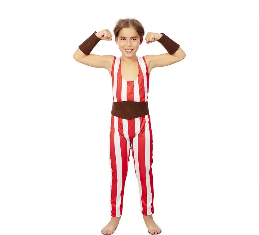 Disfraz de Forzudo rojo y blanco con cinturón para niño