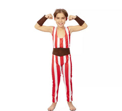 Disfraz de Forzudo rojo y blanco con cinturón para niño