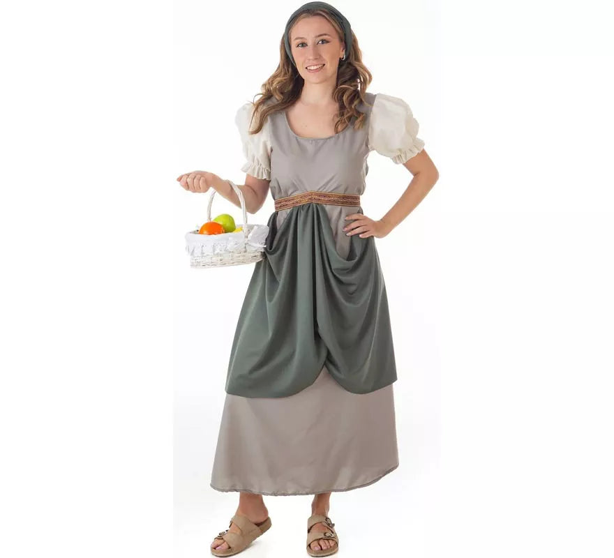 Translation missing: es.Disfraz de Frutera Medieval gris con pañuelo para mujer