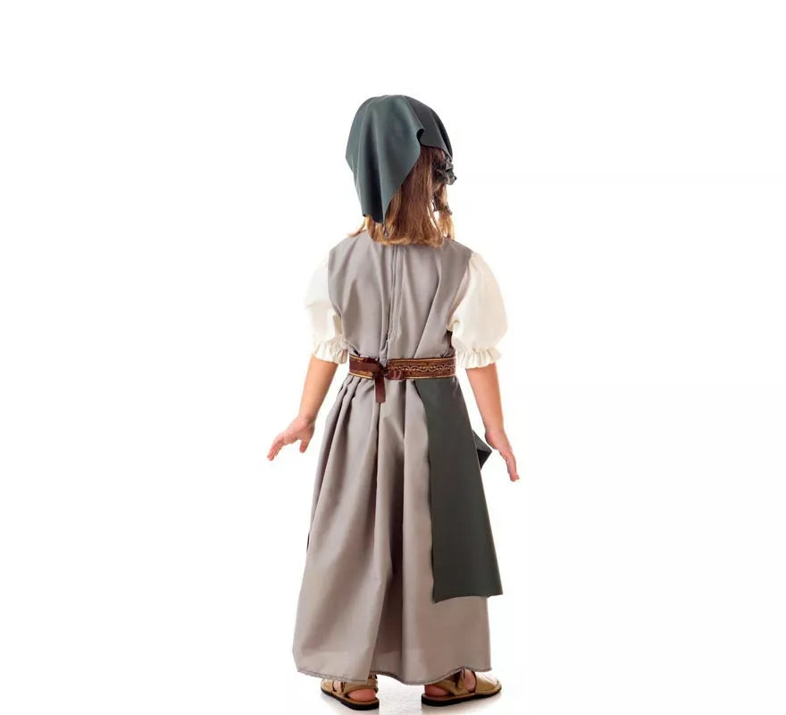 Translation missing: es.Disfraz de Frutera Medieval gris con pañuelo para niña