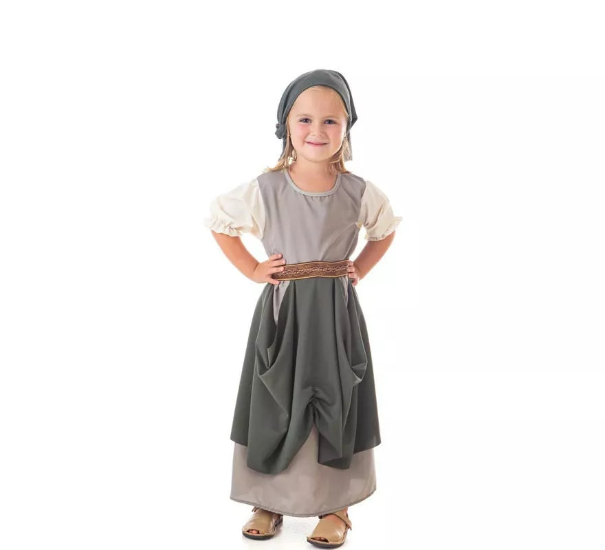 Translation missing: es.Disfraz de Frutera Medieval gris con pañuelo para niña