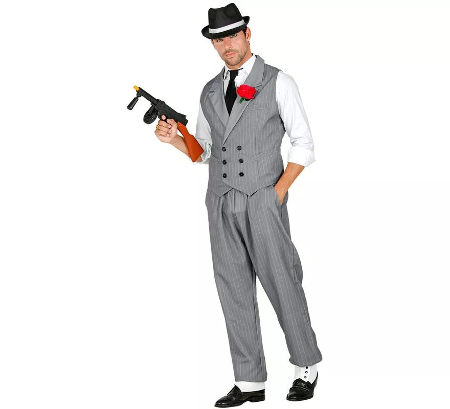 Translation missing: es.Disfraz de Gángster gris con corbata para hombre