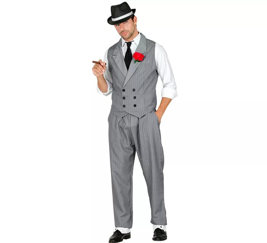 Translation missing: es.Disfraz de Gángster gris con corbata para hombre