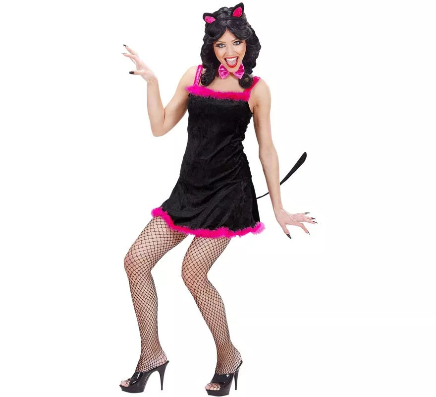 Translation missing: es.Disfraz de Gata en vestido negro de terciopelo para mujer