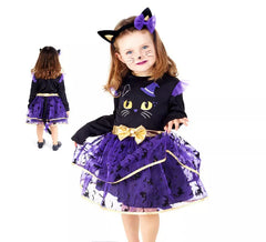 Disfraz de Gata negro y púrpura adorable para niña