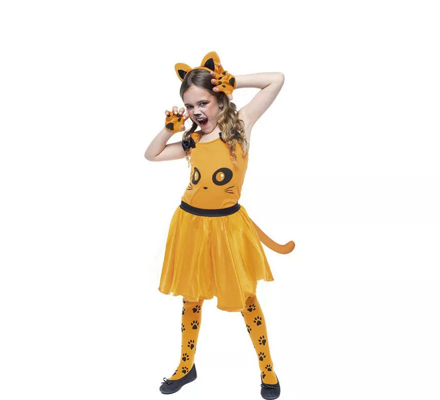Translation missing: es.Disfraz de Gatita Naranja en vestido para niña