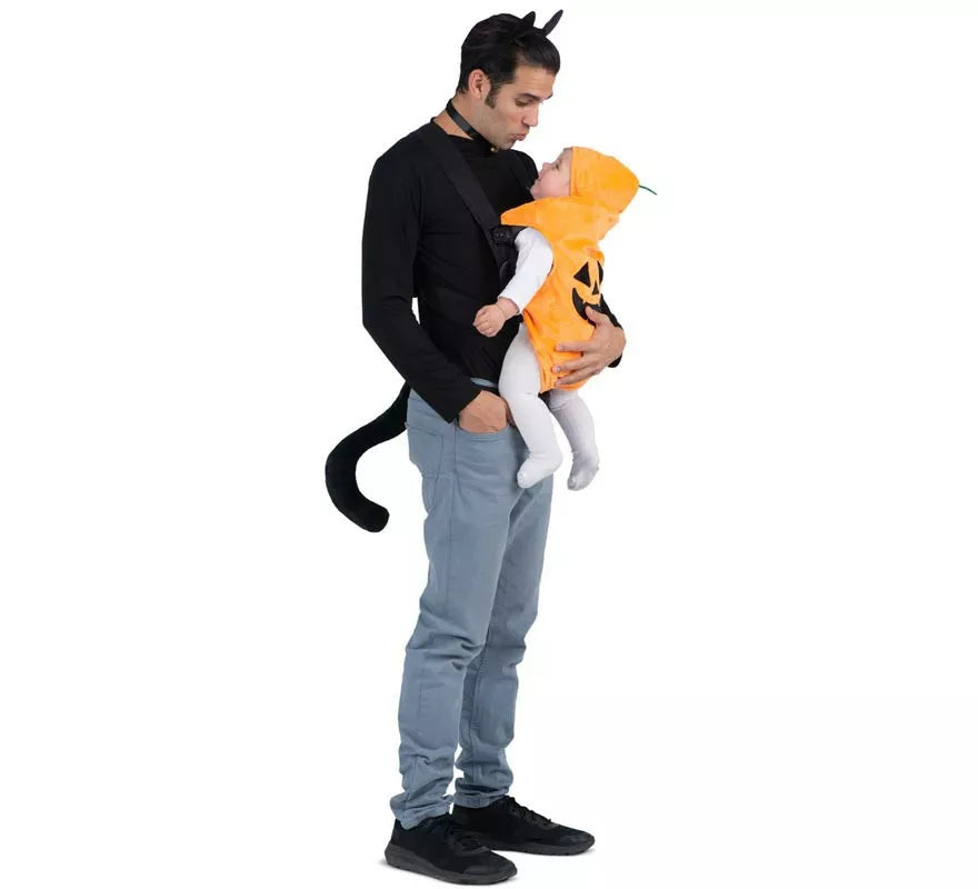 Translation missing: es.Disfraz de Gato y Calabaza con cubremochila para adulto y bebé