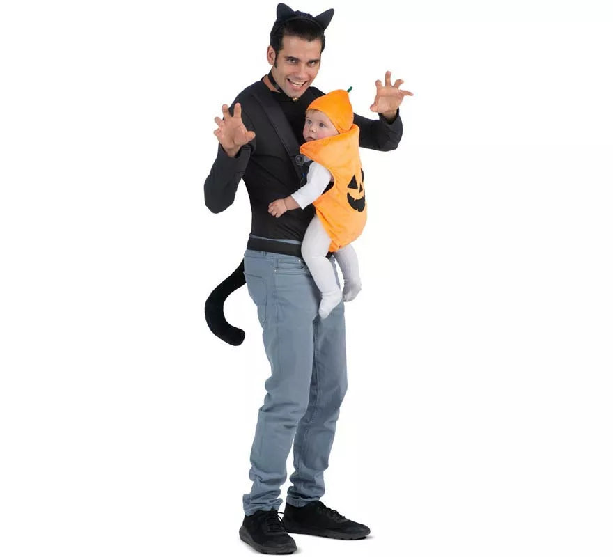 Translation missing: es.Disfraz de Gato y Calabaza con cubremochila para adulto y bebé
