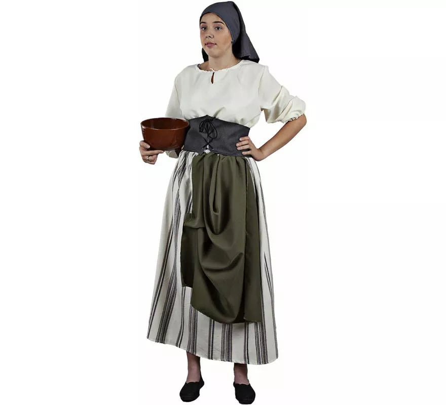 Translation missing: es.Disfraz de Granjera Medieval verde y blanco para mujer