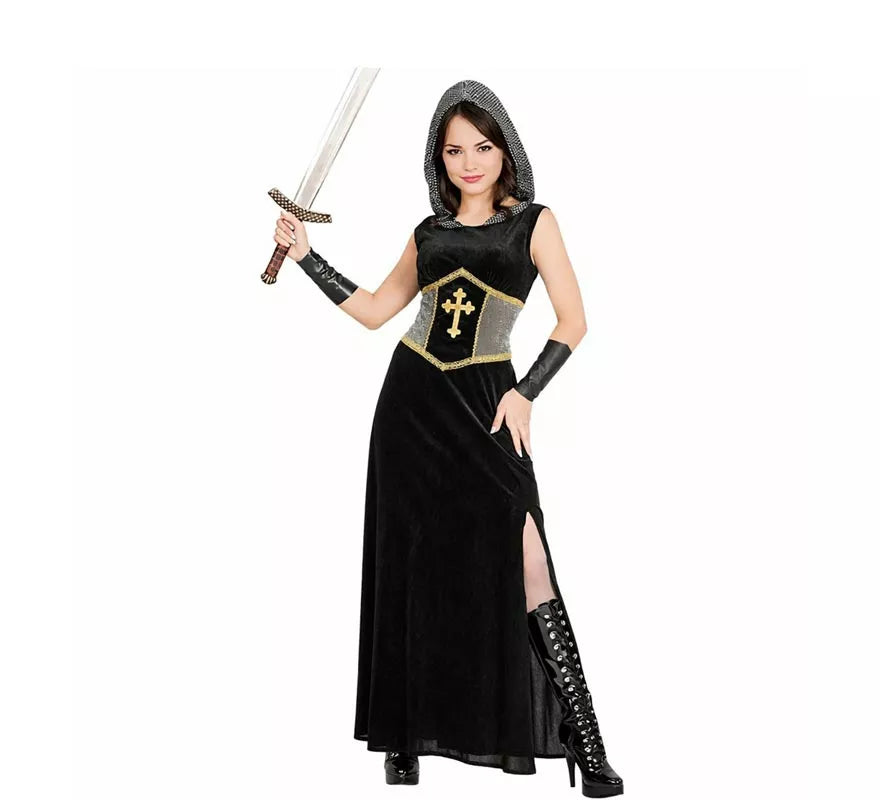 Translation missing: es.Disfraz de Guerrera Medieval negro con capucha para mujer